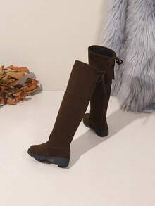 Autumn/Winter New Girls' Long Boots, Winter Tall High-Top Black Fleece-Lined Long Boots, Fashionable And Versatile - Mocha Brown - View 4