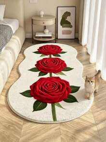 1 pieza Alfombra asimétrica con rosa roja de San Valentín, alfombra decorativa, decoración de dormitorio, alfombra pequeña, alfombra, decoración del hogar, alfombra de sala de estar, alfombra pequeña de sala de estar, alfombra de dormitorio, decoración del hogar de sala de estar, alfombra de exterior, alfombra lavable, alfombra gruesa, alfombra mullida, alfombra de otoño/invierno - Multicolor - Ver 2