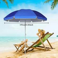 Sombrilla de playa plegable de 1,5 metros con revestimientoplateado, ideal para viajes, proteccion solar y actividades alaire libre - Azul - Ver 3