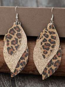 1 Pair New Vintage Leopard Print Layered Faux Leather Sequins Earrings - Leopard - View 5