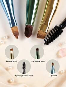 1/2Pcs 4-In-1 Portable Makeup Brush Set, Makeup Brush Set With Metal Handle, Multi-Functional Mini Powder Brush, Including Eyebrow, Lip, Lash & Eyeshadow Brushes, Travel Essential Daily Beauty Accessory, Ideal Makeup Gift Set For On-The-Go Use - Multicolor - View 3