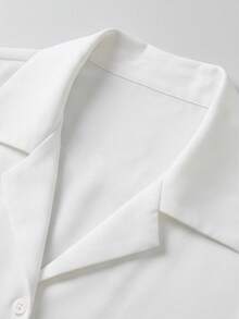 White 2 Pieces Set, Camp Collar Long Sleeve Shirt And Drawstring Wide Leg Casual Vacation Pants - White - View 5