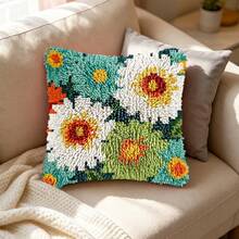 1PC 2D Flat Latch Hook Kit. Includes Mesh Printed Base, Colored Thread & Crochet Hook (No Pillow Core). Perfect For Handmade DIY Creation & Home Decor. Simple Flowers. For Home Decor Lovers. 43x43cm/17x17in. Perfect For Giving As A Holiday Gift - Simple Flowers - View 3