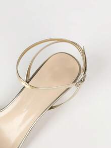 Summer Women Square Open Toe Ankle Strap Slingback Sandals, Light Gold 2.04 Inch Mid Heel Buckle Formal Holiday Footwear - Light Gold - View 10