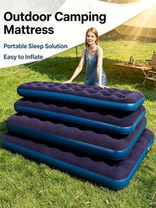 1pc Deep Blue Single Inflatable Mattress, Inflatable Camping Sleeping Pad, Quick Setup, Leak-Proof Stable Support, Minimalist Practical Outdoor Air Bed, Home Guest Travel Portable (Random Style Shipped) - Multicolor - View 7