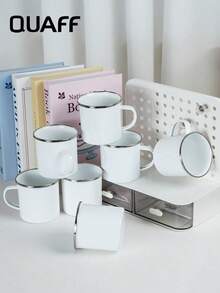 6pcs, Enamel Mugs, Plain White Mugs, Enamel Camping Mug Set, DIY Cups For Tea, Coffee And Hot Chocolate, Set - Multicolor - View 6