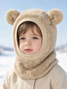 1pc Children's Bear Ear Plush Balaclava Hat, Thick Warm All-In-One Neck Warmer, Soft Fleece Kids Headwear For Winter Daily Outdoor Wear - 1PC - View 6