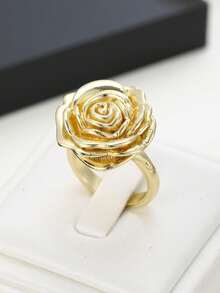1pc Exquisite Women's Rose Flower Ring Valentine's Day Gift, Festival Gift Retro Exaggerated Engagement Wedding Bride Flower Ring Jewelry - Ring - View 5