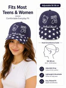 1pc Cute Bear Hugging Letter Embroidered Baseball Cap, Little Bear Polka Dot Pattern Baseball Cap, Adjustable Lightweight Sweet Casual Outdoor Sun Hat, Suitable For Women's Daily Commute - Bear Pattern - View 2