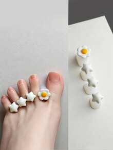 ART LALIC 8Pcs Silicone Toe Separators Cute Colorful Flower Design Foot Finger Divider Form For Manicure Pedicure Care Accessories - Multicolor - View 4