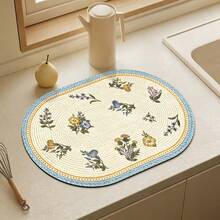 Kitchen Dish Drying Mat, Table Mat, Absorbent Mat, Countertop Tableware Mat, Bowl And Plate Drying Mat, Coffee Mat, 3.6mm Thickness - Blue Woven - View 2