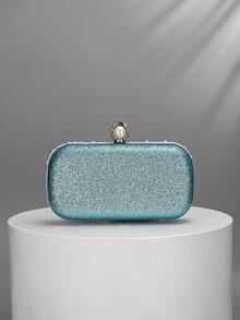 Light Blue Pearl Beaded Evening Clutch, Pearl & Rhinestone Decorated Wallet,Bride, Wedding Items - Baby Blue - View 6