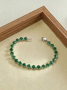 Fashionable Square Zirconia Bracelet, Elegant And Versatile - Green - View 2