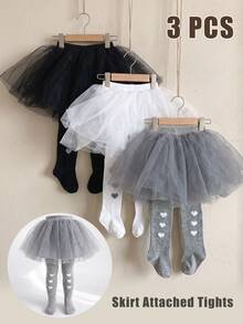 3 Pairs Baby Tights With Skirt, Simple And Cute, Suitable For Baby Girls' Daily Wear - Multicolor - View 9