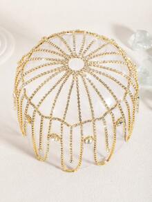 Bohemian Fashion Multi-Layer Tassel Rhinestone Hollow Head Chain, Glamorous Banquet Ball Women's Shiny Jewelry Accessory - Gold - View 4