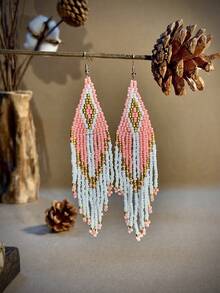Handmade Beaded Earrings, Bohemian Style, Romantic And Fashionable Jewelry, Women's Daily Wear, Thanksgiving, Friendship Gift, Spring/Summer New Arrival - Baby Pink - View 1