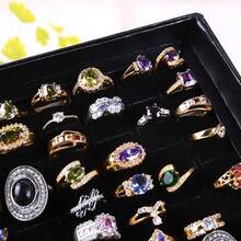 1pc 100 Slot Ring Jewelry Box With Lid, Earring Jewelry Tray, Ring Jewelry Storage Display Tray, Simple Velvet Ring Box, Jewelry Box, Earring Jewelry Storage Box, Dustproof Jewelry Display Box, Ladies Gift - Multicolor - View 7
