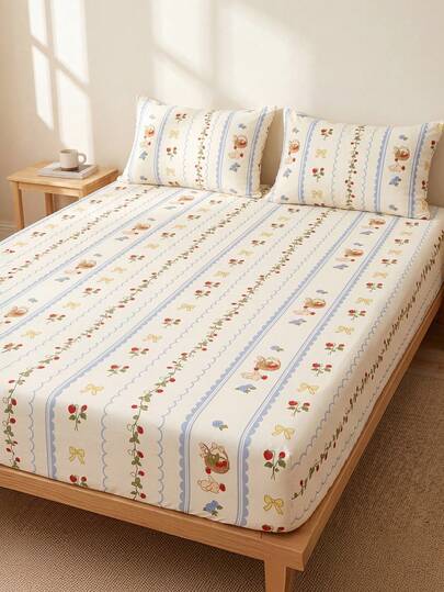 1pc Floral Print Fitted Sheet, Mattress Protector, Mattress Cover, Summer, Comfortable Breathable Wrinkle-Resistant, Machine Washable, Twin/Full/Queen/King, Dorm Bedding, All Season & Summer, Pillow And Pillowcase Not Included, Room Decor, Back To School