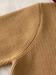 Boys' Hooded Full Zip Long Sleeve Knit Cardigan With Contrast Trim Design, Simple Casual Versatile Knit Jacket Suitable For School Daily Wear In Autumn/Winter - Khaki - View 5