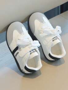 Girls' Sweet Lace-Up Hook & Loop Soft Sole Sneakers, Easy On/Off Kindergarten Shoes - Black - View 3