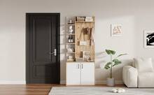 Hall Tree With Shoe Storage, Plant Stand Natural Wood + White 75x33x180 Cm - Natural - 查看 6