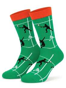 Men's 1 Pair Of Crew Sock, Badminton Sport Court Player Design Socks, Warm Soft Breathable, Gift For Men & Women, Halloween Christmas Fall Winter - Multicolor - View 7