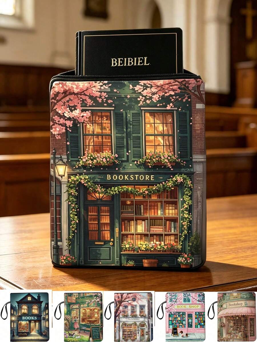 Bookstore Floral Pattern Bible Bag, Bible Storage Bag, Bible Box, Bible Cover, Fashionable Minimalist Easter Jesus Bible Bag, With Handle And Zipper Pocket, Portable, Cross, Flower, Letter Pattern Bible Bag, Bible Protective Cover, Bible Book Cover, Bible Stationery, Study Accessories, Multi-Functional Daily And Book Protection Large Capacity Storage Bag, Standard Size Bible Bag, Ideal Choice For Adult Storage And Organization - Multicolor - View 1