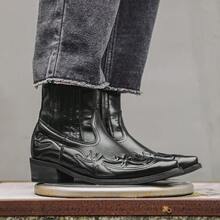 American Retro Work Boots Men's Boots Thick Sole Height-Increasing British Style Chelsea Ankle Boots - Black - View 1