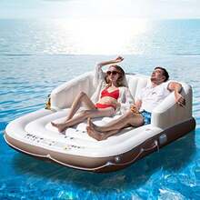 Inflatable Pool Float, Giant Pool Lounger Floats 2 Adult Size With UPF50+ Retractable Sunshade, Ergonomic Backrest And Armrest, 2 Cup Holders, Heavy Duty Adult Sunbathing Pool Lounge Raft Ergonomic Backrest And Armrest 2 Cup Holders 440 LBS Heavy And - White and Brown - View 8