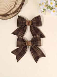 2pcs Brown Bow Hair Clips For Girls,Fabric Brown Plaid Pattern Decor Hair Bows For Girls,Fashion Fall Hair Accessories For Girls Autumn Gifts - Brown - View 9