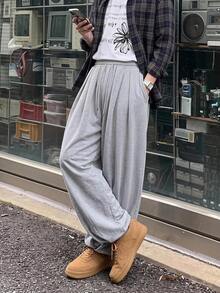 DAZY 男士抽绳腰宽松休闲哈伦裤，街头风 - 淺灰色 - 查看 4