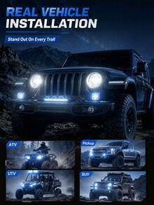 GLANBERT 2 đèn LED tròn laser 4 inch 40W off-road chiếu điểm và chiếu rộng với vòng halo RGB, 7 màu đơn sắc, 15+ chế độ nhấp nháy, kèm bộ dây điện và công tắc - Đèn nền RGB bảy màu - Xem 10