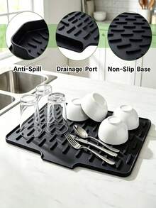 Non-Slip Kitchen Drain Mat, Multi-Functional Drain Mat With Built-In Drainage Design, Heat-Resistant And Easy To Clean, Suitable For Countertops, Sinks, Refrigerators, Keeps Kitchen Dry, Kitchen Storage - Multicolor - View 2