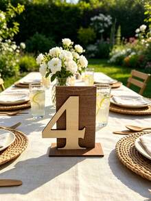 1-20 Rustic Wooden Table Number Signs, Arched Handwritten Style Wedding Reception Seat Number Plates, Farmhouse Style Banquet Bridal Shower Party Table Centerpiece Decor - Multicolor - View 3