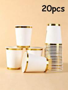 10/20/30/40/50pcs Elegant Gold Foil Rim Paper Cups, Suitable For Hot And Cold Drinks, Perfect For Parties, Picnics, Travel And Various Occasions, Ideal For Any Event And Birthday Celebrations - Multicolor - View 7