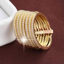 1pc Simple 7 Band Design Copper Wide Ring With Cz Stone Embellishment - Multicolor - View 6