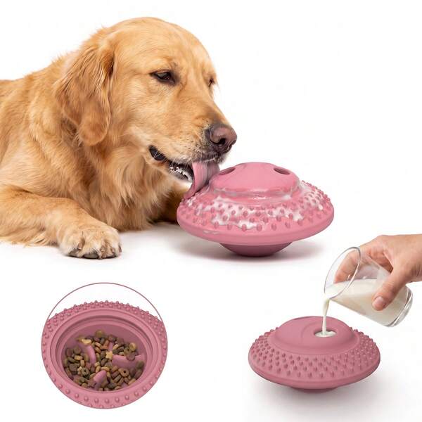 Pet Treat Dispenser Toy, Silicone Chew-Resistant Flying Disc, Adjustable Outlet Silicone Slow Feeder Bowl, Dog Slow Feeding Boredom Relief Puzzle Toy, Fillable With Treats And Yogurt, Teething And Play Toy For Medium And Large Dogs