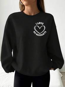 Women's Custom Logo Crew Neck Pullover, All-Season Long Sleeve Top, Customizable Women's T-Shirt, Upload Personalized Image, Autumn/Winter Style Black - Black - View 3