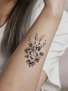 30pcs Black Sketch Waterproof Tattoo Stickers, Flower,Flower Snake Small Patterns Temporary Tattoo Stickers For Woman And Men Hands, Body Decor - Black - View 4