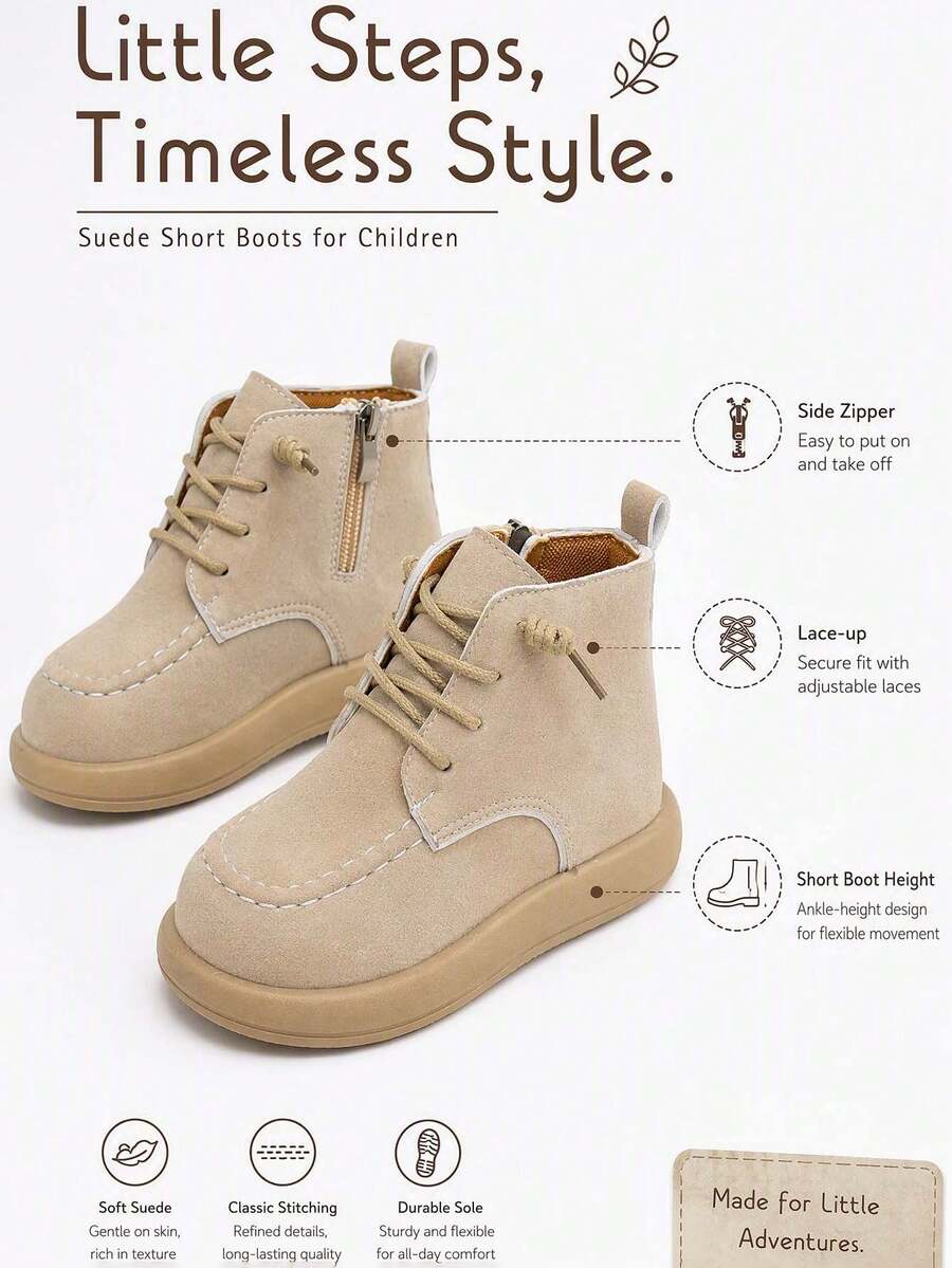 Children's Vintage Boots, Soft Sole Baby Short Boots With Side Zipper, Non-Slip, Casual Versatile Work Boots For Boys And Girls, Autumn/Winter - Camel - View 1