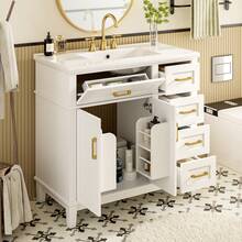 White Lacquered Bathroom Vanity Unit - Double Door Shelf - 90 X 46 X 87 Cm - 白色 - 查看 1