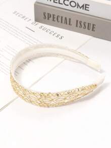 1pc Gold Embroidered Shiny Hollow Lace Trim Headband, Versatile Non-Slip Hair Accessory For Daily Wear, Perfect Gift For Girls - Multicolor - View 3