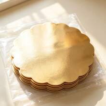 10/20/30pcs Gold Floral Mirror Paper Disposable Round Placemats 34cm, Gold Surface Floral Tray Placemats, Suitable For Kitchen, Banquet Table Setting, Wedding, Birthday, Dinner Party Decoration - Multicolor - View 3