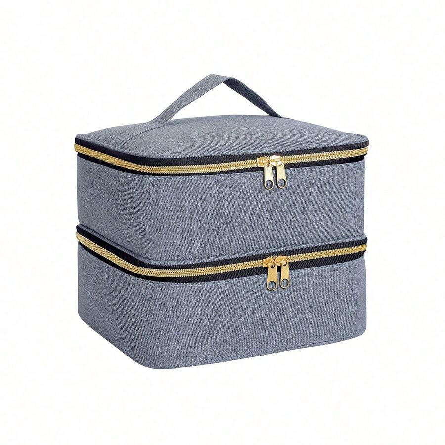 Organizador de Esmalte de Uñas de Mano de Doble Capa, Bolsa Organizadora de Cosméticos para Niñas y Mujeres, Arte de Uñas, Aceites Esenciales, Juego de Cosméticos, Uso Diario y de Viaje - gris-dorado - Ver 1