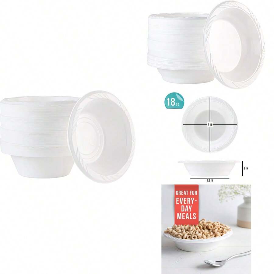100 Count Disposable 5 Ounce White Plastic Party & Everyday Dessert Bowls - 50 - View 1