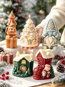 1pc Christmas Scene Silicone Mold, Combining Santa Claus, Christmas Tree, Snow House, Gift Box Designs, Deep Relief Durable Silicone, Smooth Demolding, Scented Candle, Cement Plaster Handmade Material, Holiday Decoration Gift Choice For Craft Enthusiasts, Desktop Home Decor, Christmas Eve Gift - A - View 4