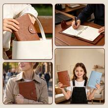 A5 PU Leather Budget Binder Notebook, Three Sets Of Internal Pages Totaling 200 Pages Refillable Travel Journal, Elastic Band Closure, Multi‑Colors, Free 2 Pcs Black Gel Pens, Loose‑Leaf Planner Notebook For Daily Work Study - Multi-color - View 5