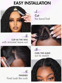 150% Density African Curly V-Part Partial Wig For Women, Voluminous Curly Hair, No Glue No Clip, Synthetic Black 16/24 Inch (#1B) - Black - View 7