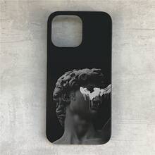 Phone Case - A  Phone Case With A Greek Statue Design And Drop Pattern, Designed For IPhone 11 To 16, Including The Pro And Pro Max Versions.This Matte Case With Large Holes Is Both Fun And Stylish. - [黑色的] - 查看 1