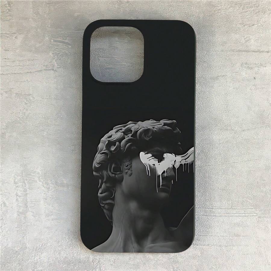 Phone Case - A  Phone Case With A Greek Statue Design And Drop Pattern, Designed For IPhone 11 To 16, Including The Pro And Pro Max Versions.This Matte Case With Large Holes Is Both Fun And Stylish. - [黑色的] - 查看 1